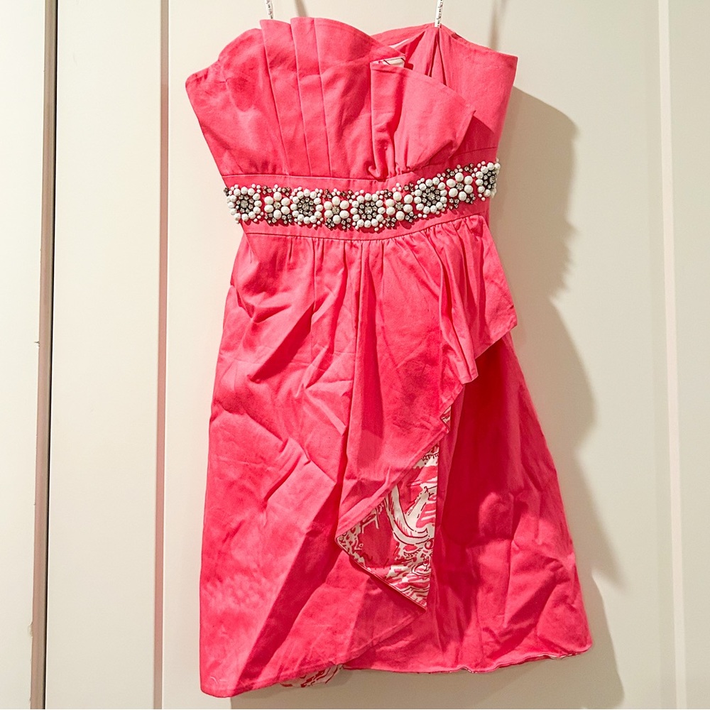 Lilly Pulitzer Pink Beaded Strapless Dress size 4